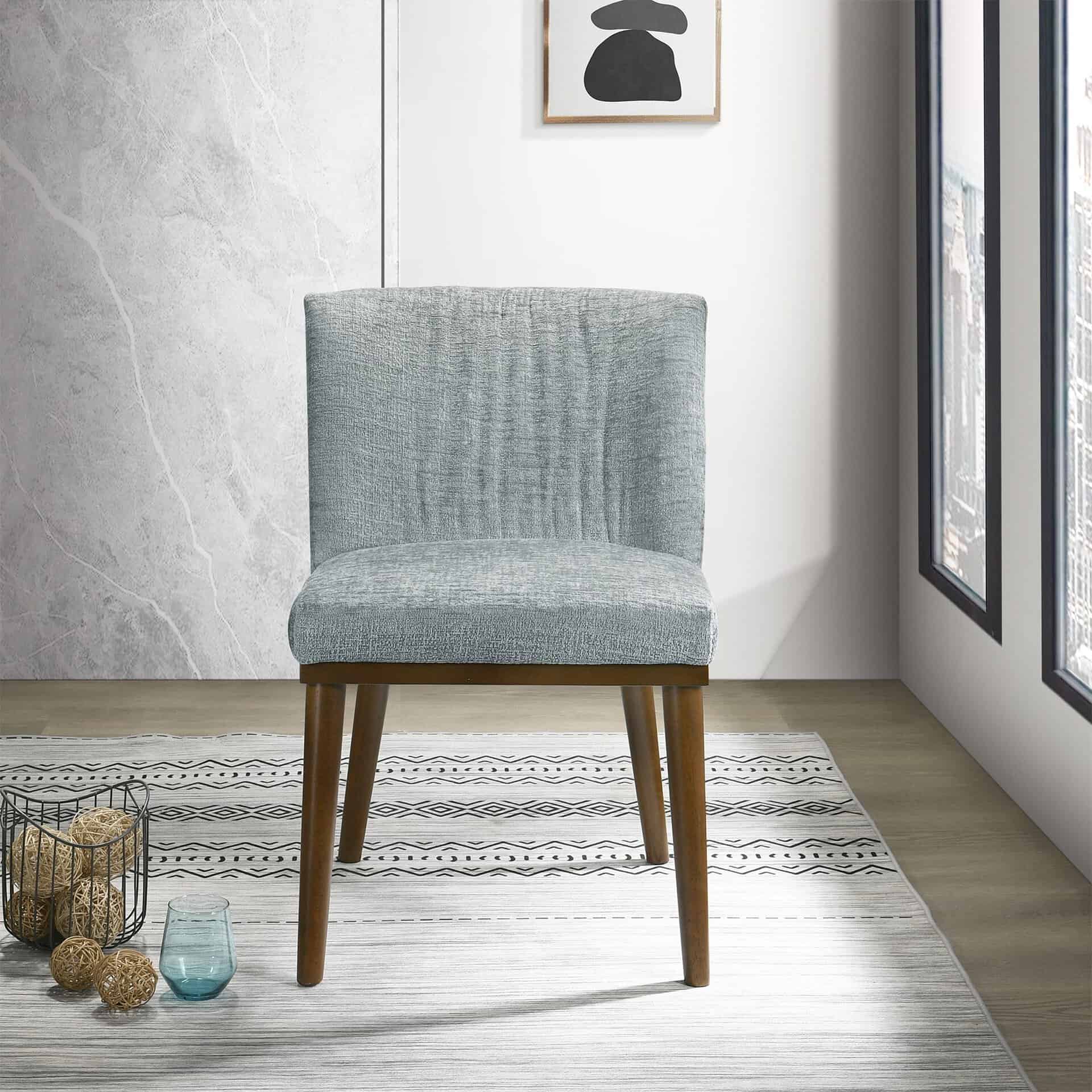 Grey Solid Wood Mid-Century Dining Chairs Upholstered in Fabric (Set of 2) 7 Grey Solid Wood Mid-Century Dining Chairs Upholstered in Fabric (Set of 2)