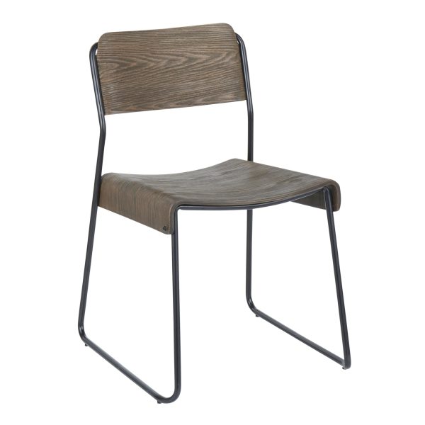 Dali Industrial Black Metal Espresso Wood Chairs Set of 2 1