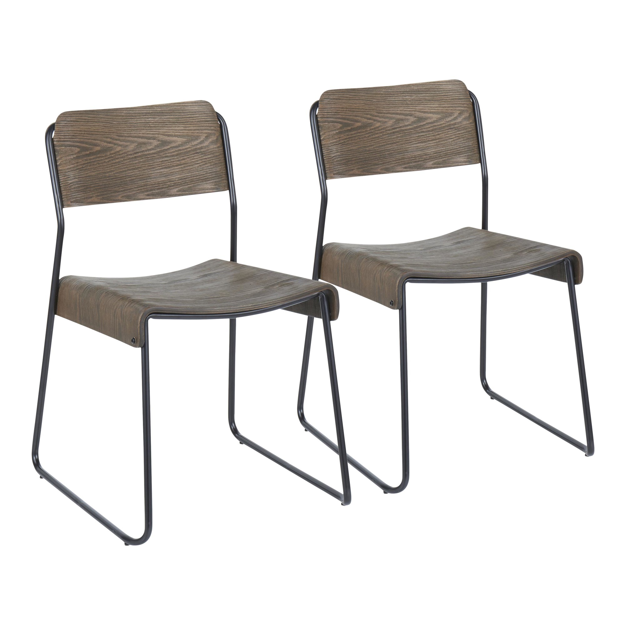 Dali Industrial Black Metal Espresso Wood Chairs (Set of 2) 1 Dali Industrial Black Metal Espresso Wood Chairs (Set of 2)