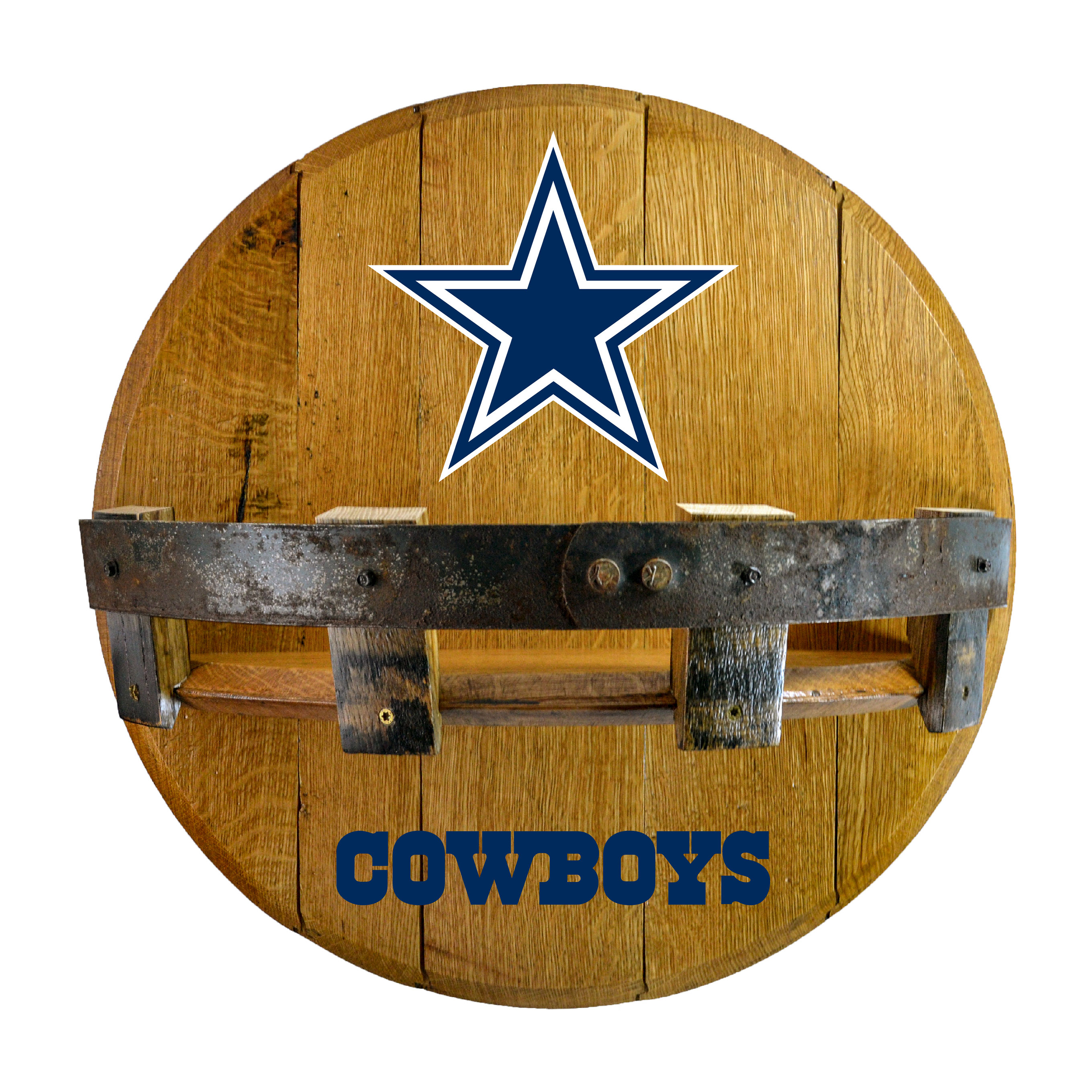 Dallas Cowboys Oak Whiskey Barrel Bar Shelf 3 Dallas Cowboys Oak Whiskey Barrel Bar Shelf - Image 3