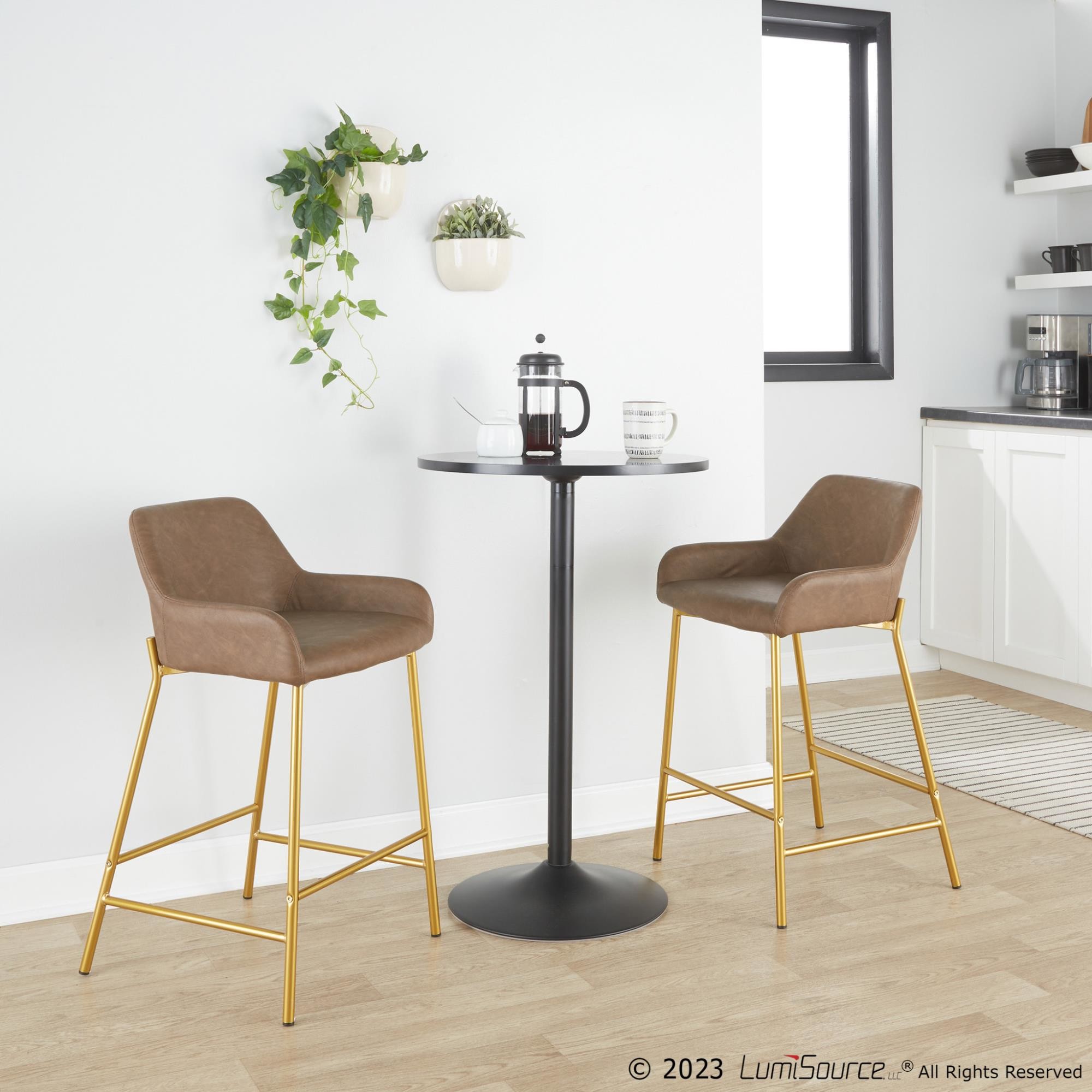 Daniella 24 Gold Espresso Contemporary Counter Stools (Set of 2) 2 Daniella 24 Gold Espresso Contemporary Counter Stools (Set of 2) - Image 2