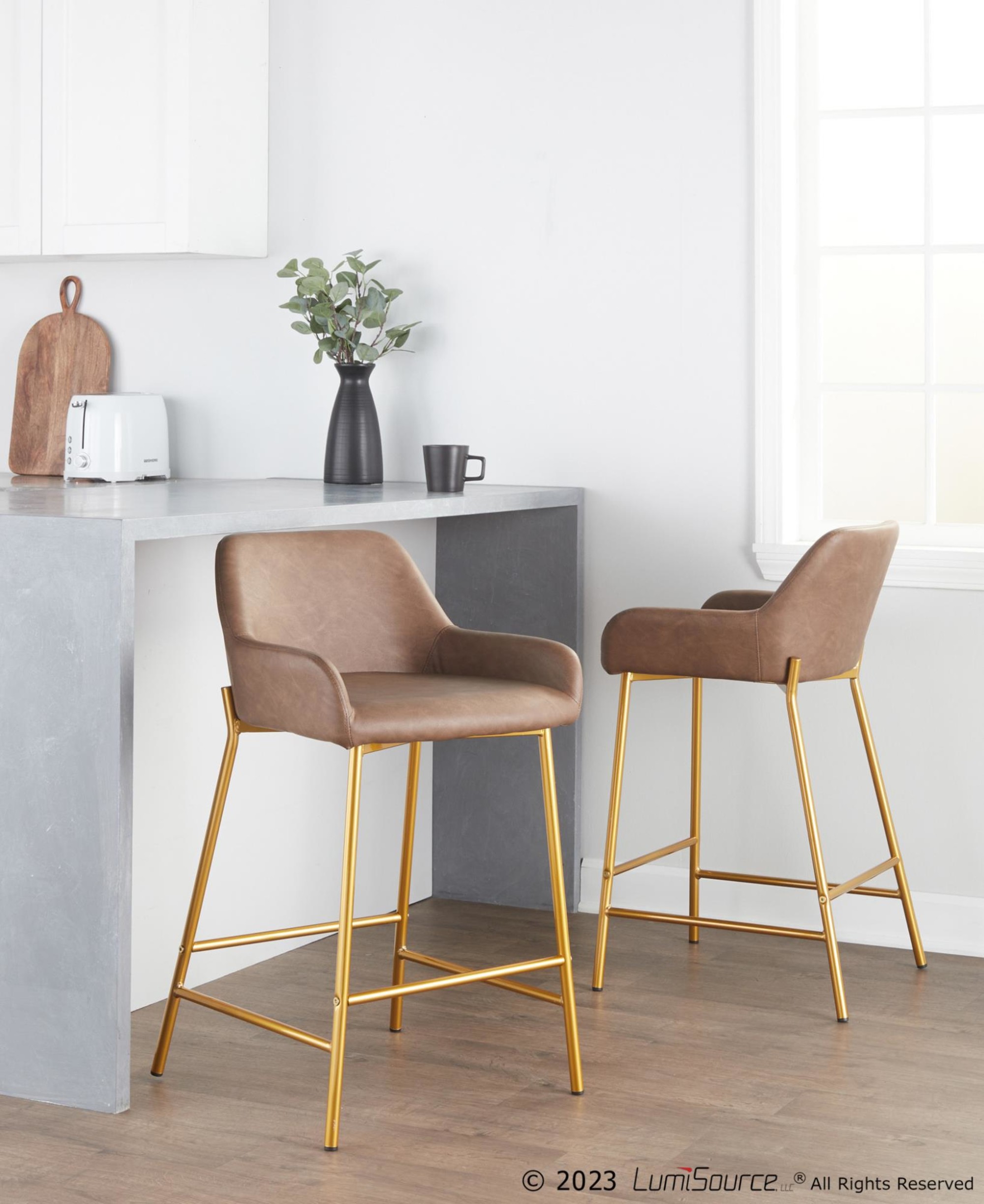 Daniella 24 Gold Espresso Contemporary Counter Stools (Set of 2) 1 Daniella 24 Gold Espresso Contemporary Counter Stools (Set of 2)