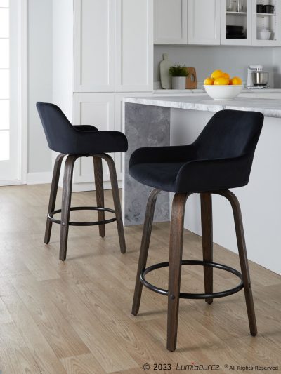 Daniella 26" Contemporary Black Velvet Swivel Counter Stools (Set of 2)