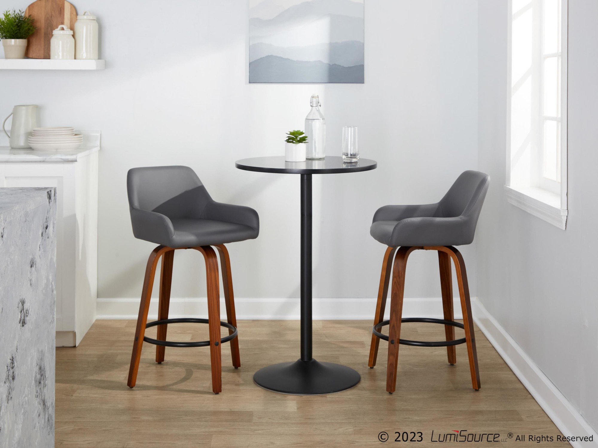 Daniella 26" Contemporary Grey Faux Leather Swivel Stools (Set of 2) 4 Daniella 26" Contemporary Grey Faux Leather Swivel Stools (Set of 2) - Image 4