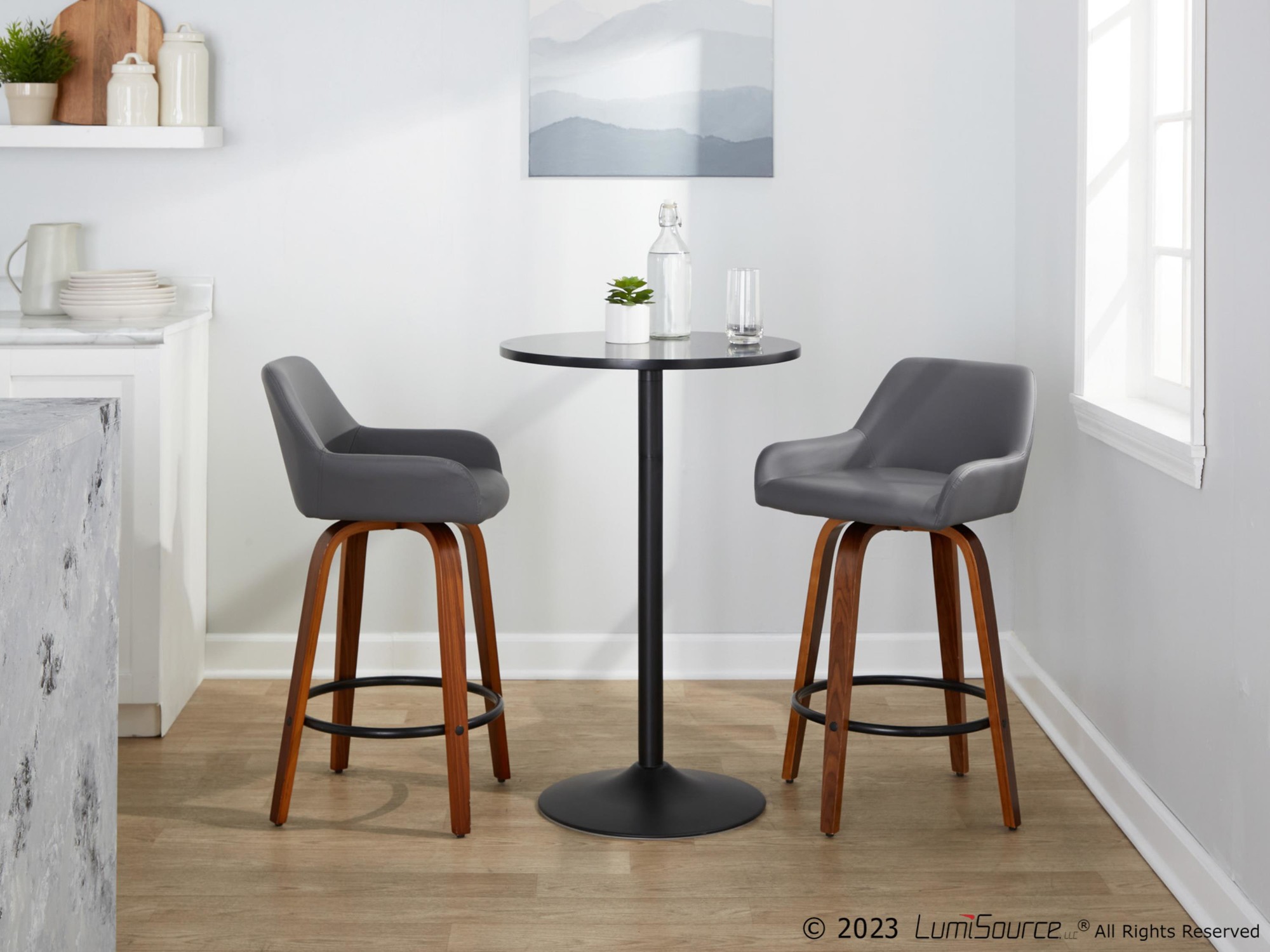 Daniella 26" Contemporary Grey Faux Leather Swivel Stools (Set of 2) 1 Daniella 26" Contemporary Grey Faux Leather Swivel Stools (Set of 2)