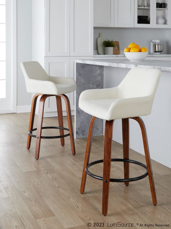 Daniella 26 Contemporary Swivel Counter Stools Walnut Cream Set of 2 1