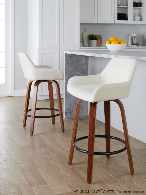 Daniella 26 Contemporary Swivel Counter Stools Walnut Cream Set of 2 2