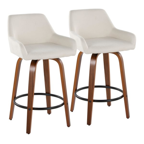 Daniella 26 Contemporary Swivel Counter Stools Walnut Cream Set of 2 4