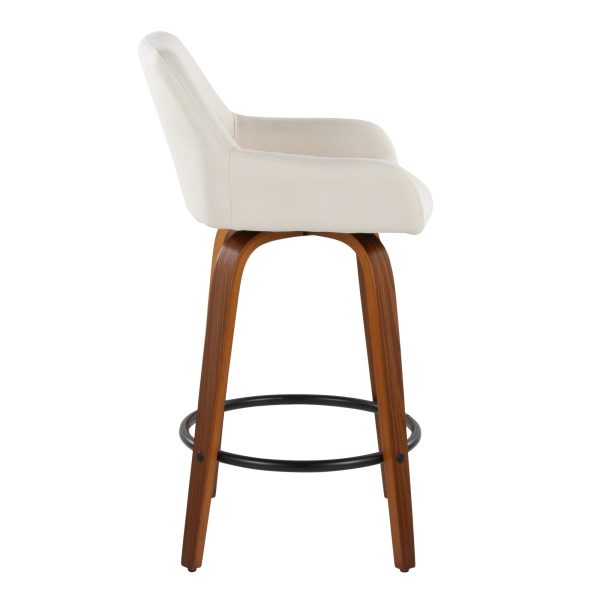 Daniella 26 Contemporary Swivel Counter Stools Walnut Cream Set of 2 6