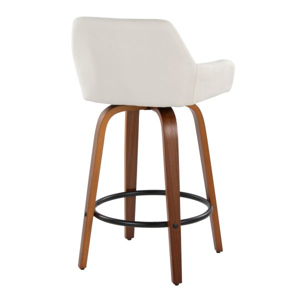 Daniella 26 Contemporary Swivel Counter Stools Walnut Cream Set of 2 7