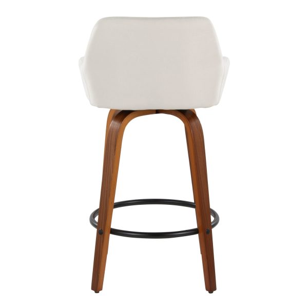 Daniella 26 Contemporary Swivel Counter Stools Walnut Cream Set of 2 8