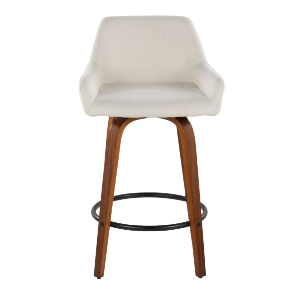 Daniella 26 Contemporary Swivel Counter Stools Walnut Cream Set of 2 9