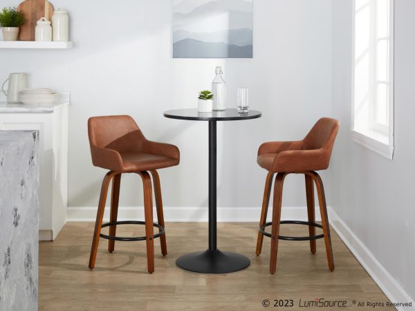 Daniella 26 Contemporary Walnut and Camel Swivel Stools Set of 2 2