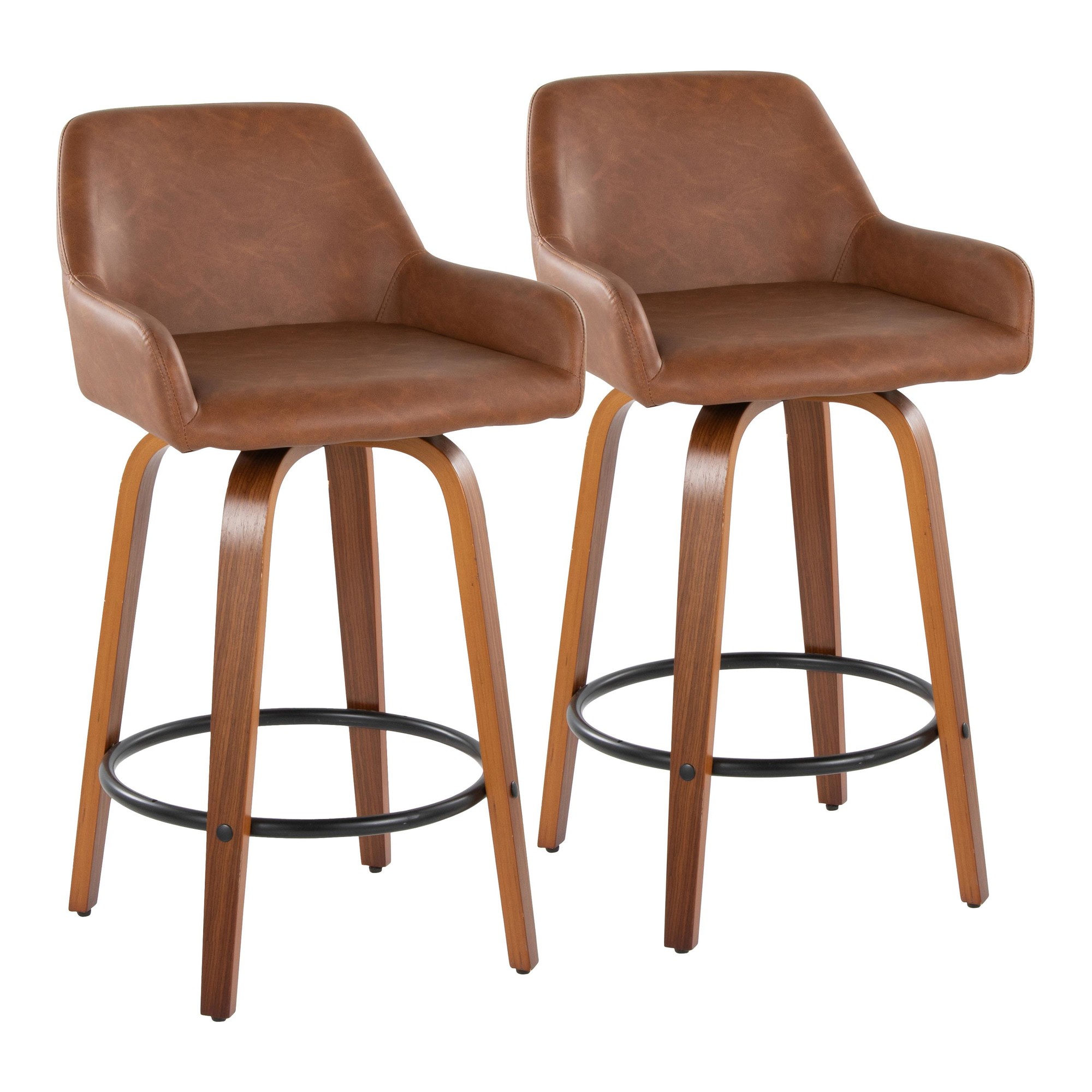 Daniella 26 Contemporary Walnut and Camel Swivel Stools (Set of 2) 5 Daniella 26 Contemporary Walnut and Camel Swivel Stools (Set of 2) - Image 5