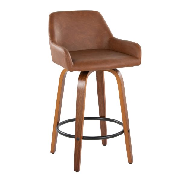 Daniella 26 Contemporary Walnut and Camel Swivel Stools Set of 2 5