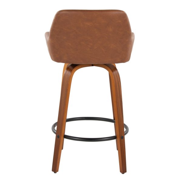 Daniella 26 Contemporary Walnut and Camel Swivel Stools Set of 2 8