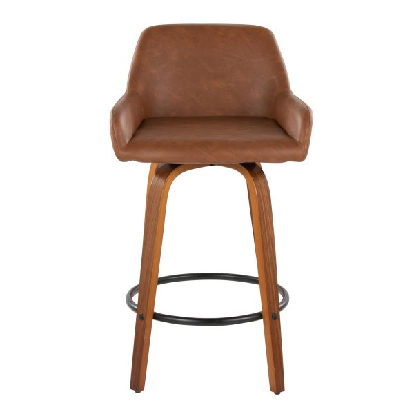 Daniella 26 Contemporary Walnut and Camel Swivel Stools Set of 2 9