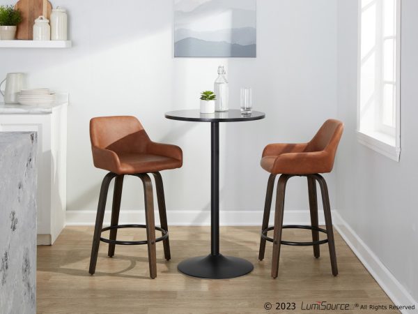 Daniella 26 Contemporary Walnut and Camel Swivel Stools w Black Metal Footrest Set of 2 2