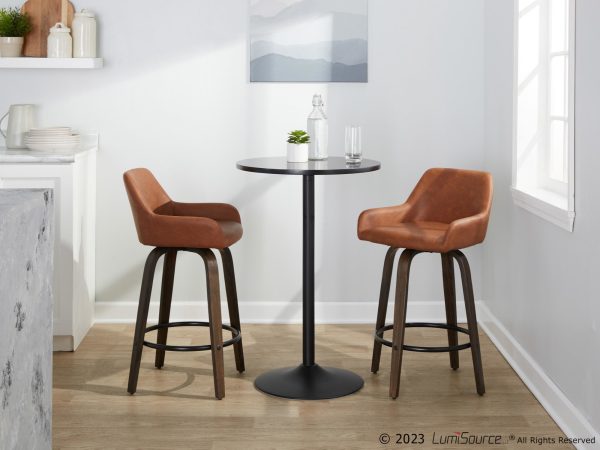 Daniella 26 Contemporary Walnut and Camel Swivel Stools w Black Metal Footrest Set of 2 3