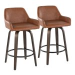 Daniella 26 Contemporary Walnut and Camel Swivel Stools w/ Black Metal Footrest (Set of 2) 16 Daniella 26 Contemporary Walnut and Camel Swivel Stools w/ Black Metal Footrest (Set of 2)