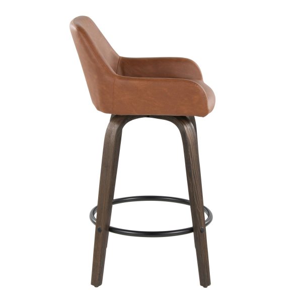 Daniella 26 Contemporary Walnut and Camel Swivel Stools w Black Metal Footrest Set of 2 6