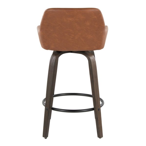 Daniella 26 Contemporary Walnut and Camel Swivel Stools w Black Metal Footrest Set of 2 8