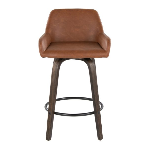 Daniella 26 Contemporary Walnut and Camel Swivel Stools w Black Metal Footrest Set of 2 9
