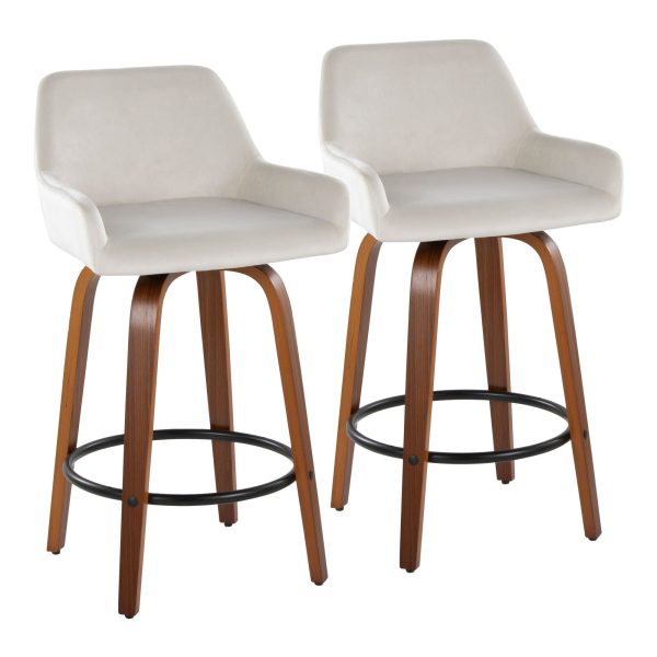 Daniella 26 Contemporary Walnut and White Swivel Counter Stools Set of 2 4