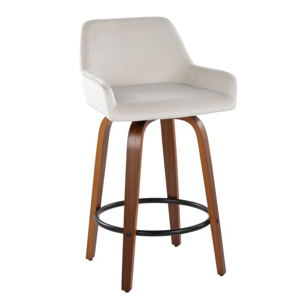 Daniella 26 Contemporary Walnut and White Swivel Counter Stools Set of 2 5