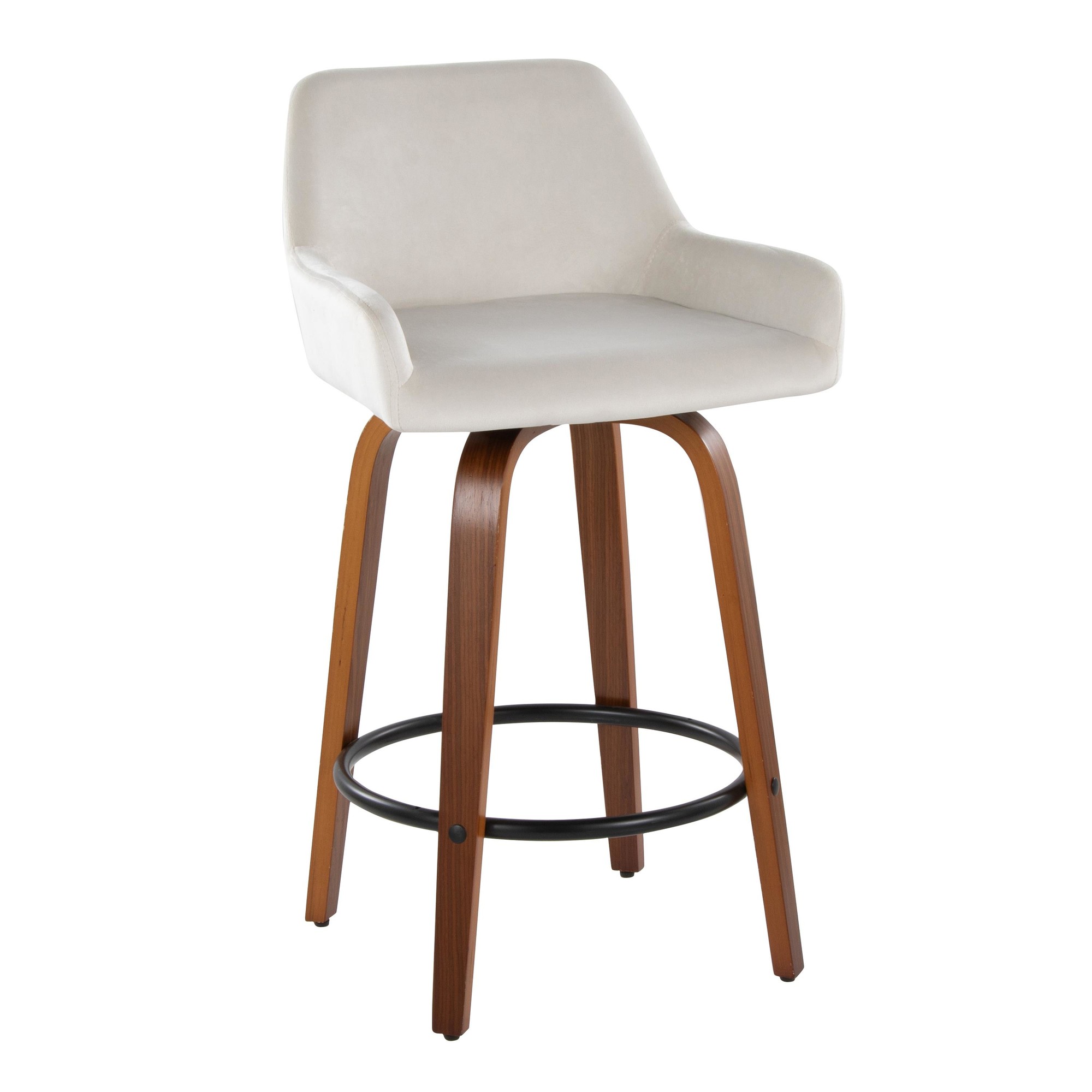 Daniella 26 Contemporary Walnut and White Swivel Counter Stools (Set of 2) 6 Daniella 26 Contemporary Walnut and White Swivel Counter Stools (Set of 2) - Image 6