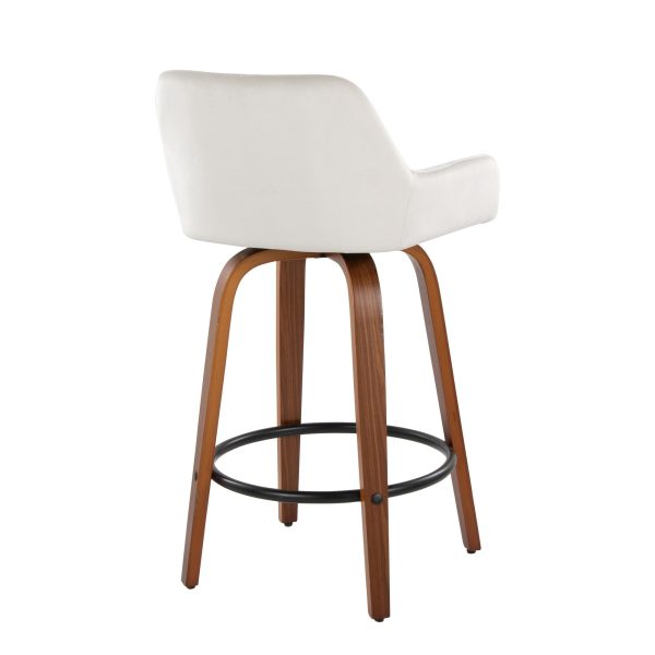 Daniella 26 Contemporary Walnut and White Swivel Counter Stools Set of 2 7