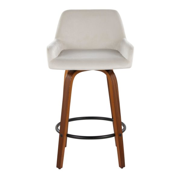 Daniella 26 Contemporary Walnut and White Swivel Counter Stools Set of 2 9