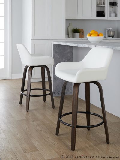 Daniella 26-Inch Walnut and White Contemporary Counter Stools (Set of 2)