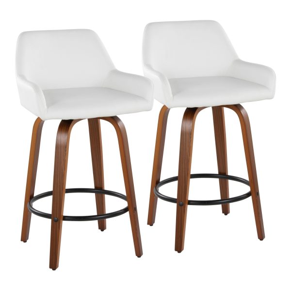 Daniella 26 Inch White Faux Leather Contemporary Swivel Stools Set of 2 1
