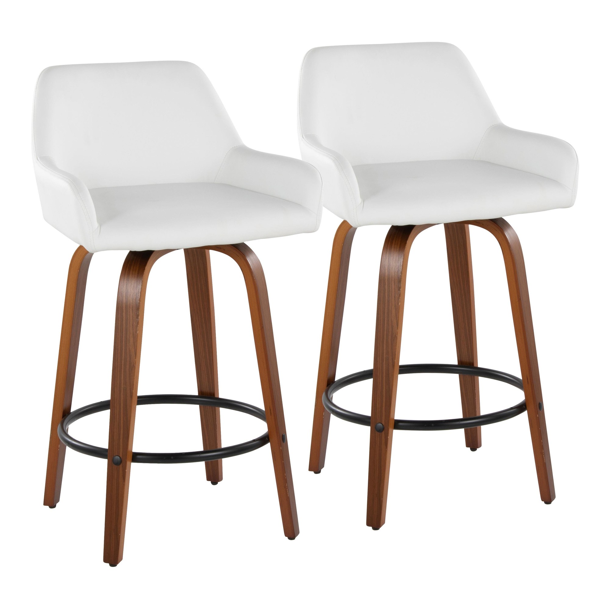 Daniella 26-Inch White Faux Leather Contemporary Swivel Stools (Set of 2) 2 Daniella 26-Inch White Faux Leather Contemporary Swivel Stools (Set of 2) - Image 2