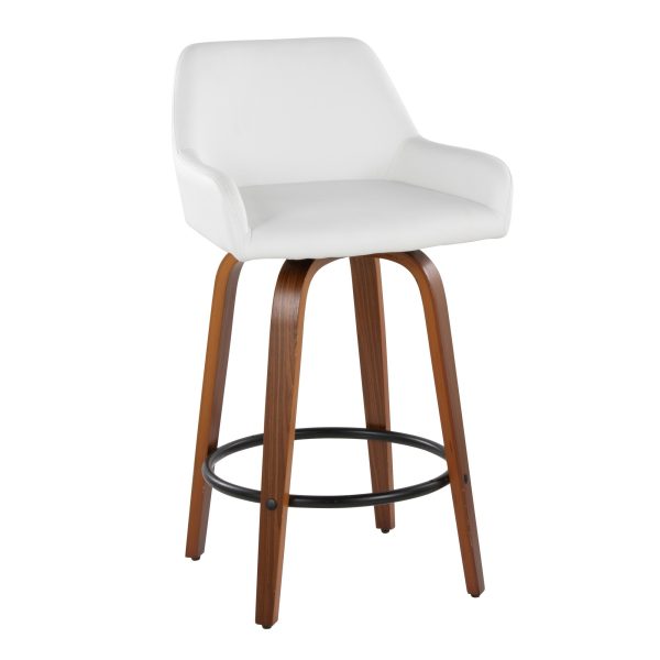 Daniella 26 Inch White Faux Leather Contemporary Swivel Stools Set of 2 2