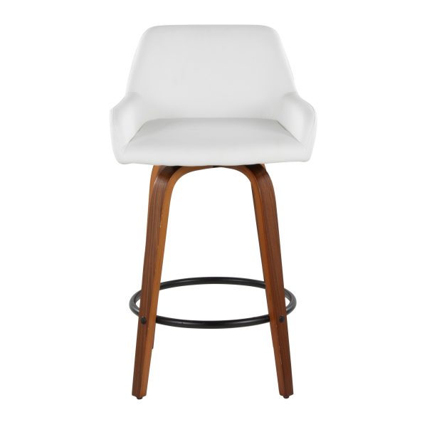 Daniella 26 Inch White Faux Leather Contemporary Swivel Stools Set of 2 6