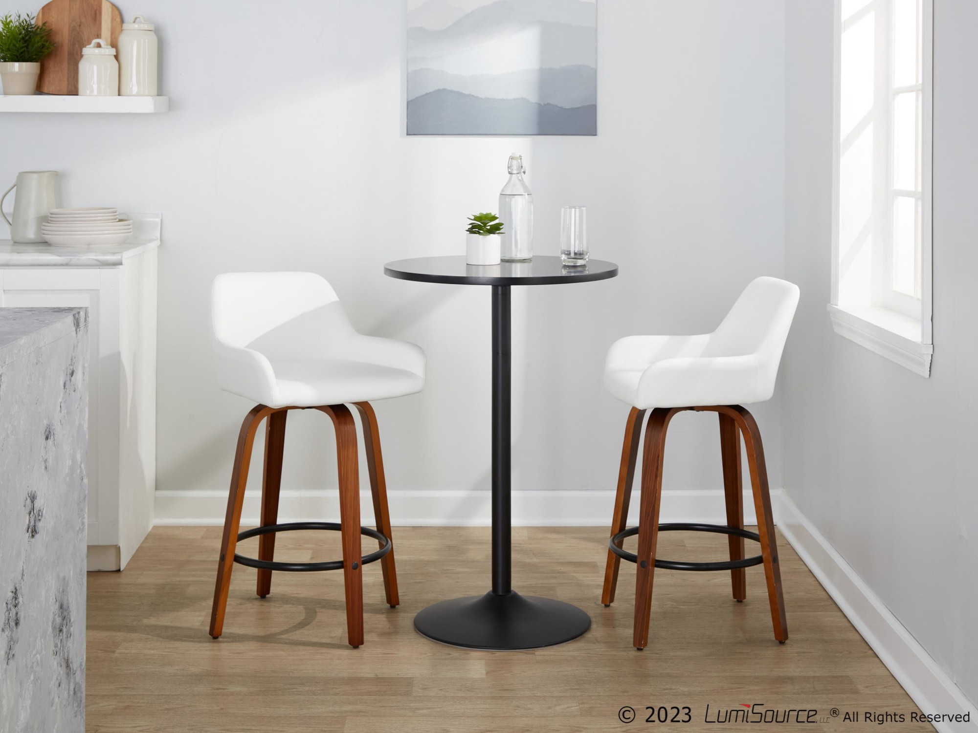 Daniella 26-Inch White Faux Leather Contemporary Swivel Stools (Set of 2) 1 Daniella 26-Inch White Faux Leather Contemporary Swivel Stools (Set of 2)