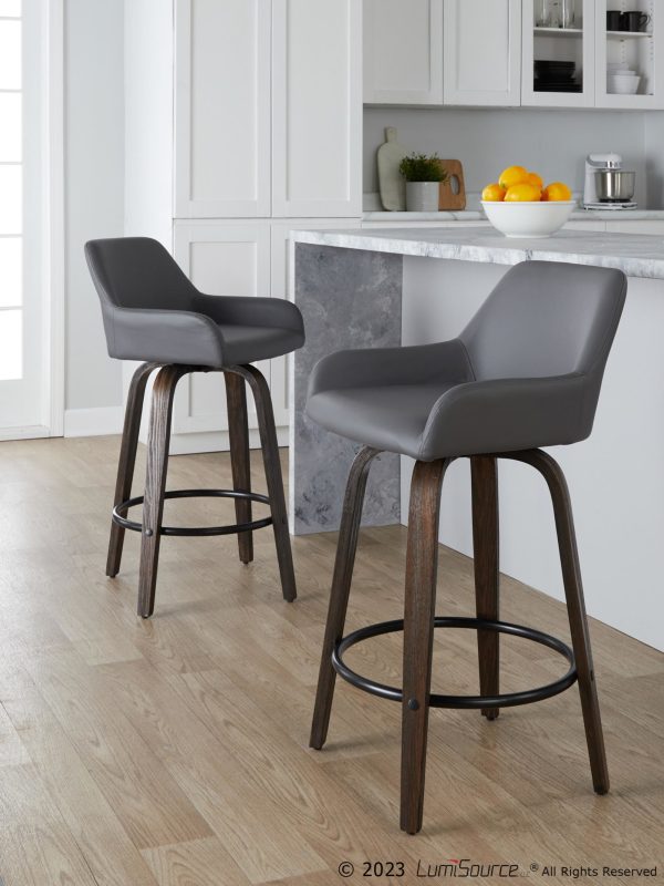 Daniella 26 Walnut Contemporary Grey Swivel Counter Stools Set of 2 1 1