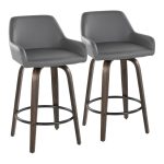 Daniella 26" Walnut Contemporary Grey Swivel Counter Stools (Set of 2)