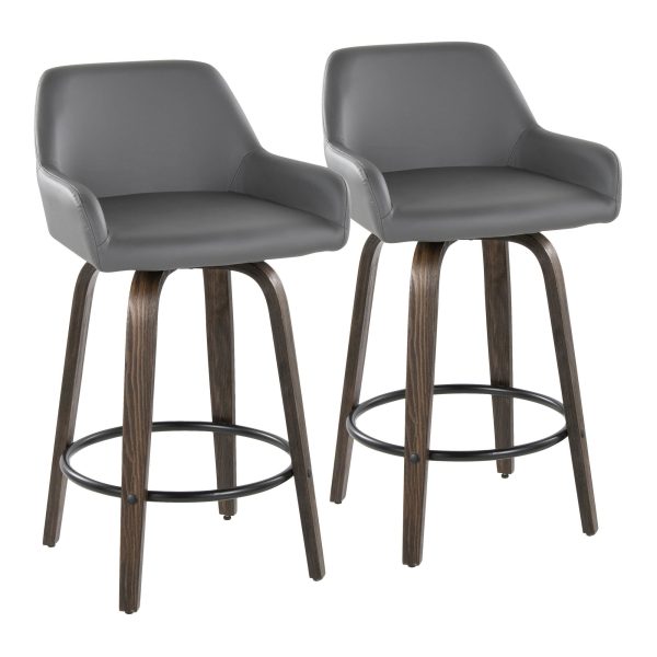 Daniella 26 Walnut Contemporary Grey Swivel Counter Stools Set of 2 4