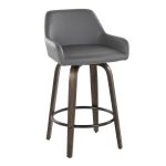Daniella 26" Walnut Contemporary Grey Swivel Counter Stools (Set of 2)