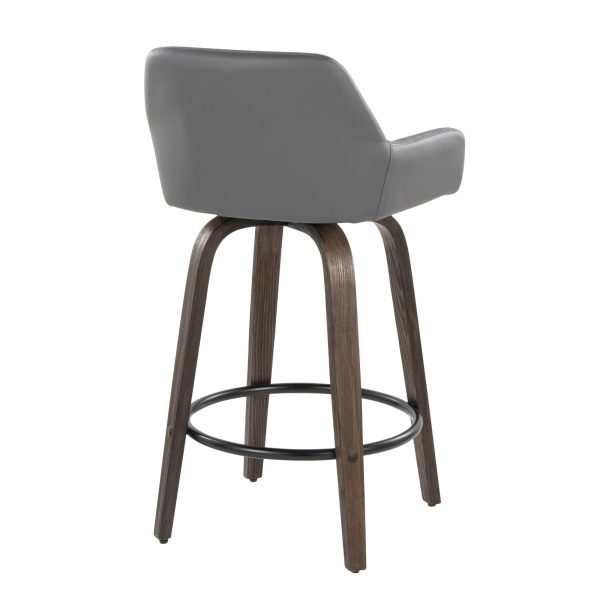 Daniella 26 Walnut Contemporary Grey Swivel Counter Stools Set of 2 7
