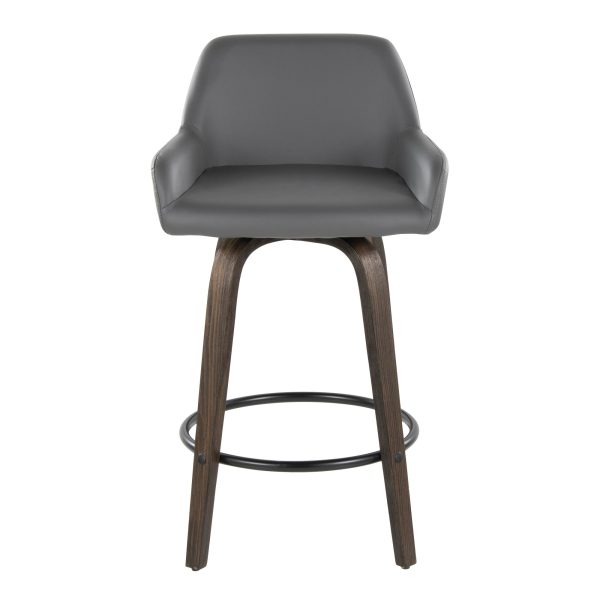 Daniella 26 Walnut Contemporary Grey Swivel Counter Stools Set of 2 9