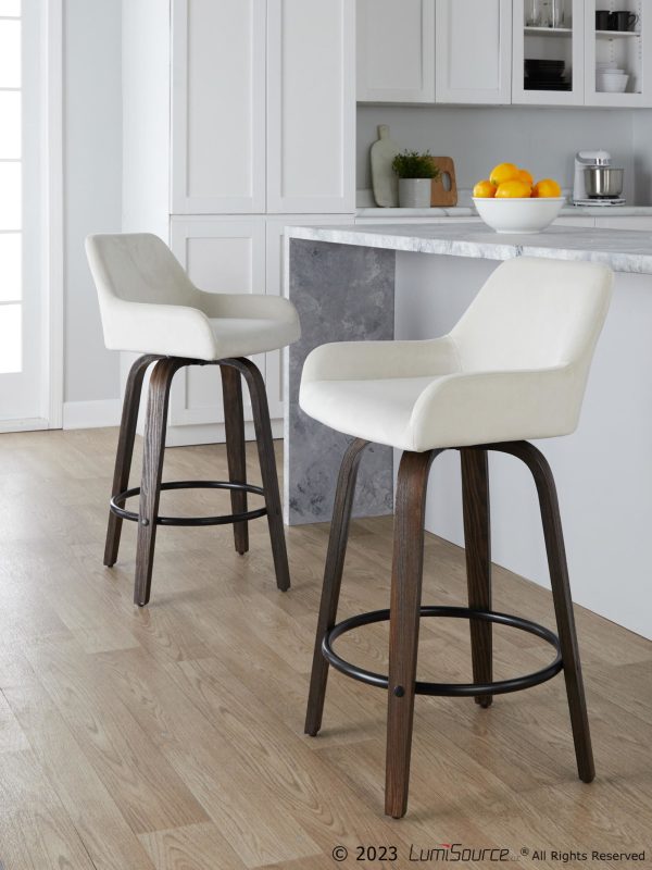 Daniella 26 Walnut and White Velvet Counter Stools Set of 2 1