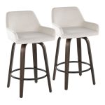 Daniella 26" Walnut and White Velvet Counter Stools (Set of 2)