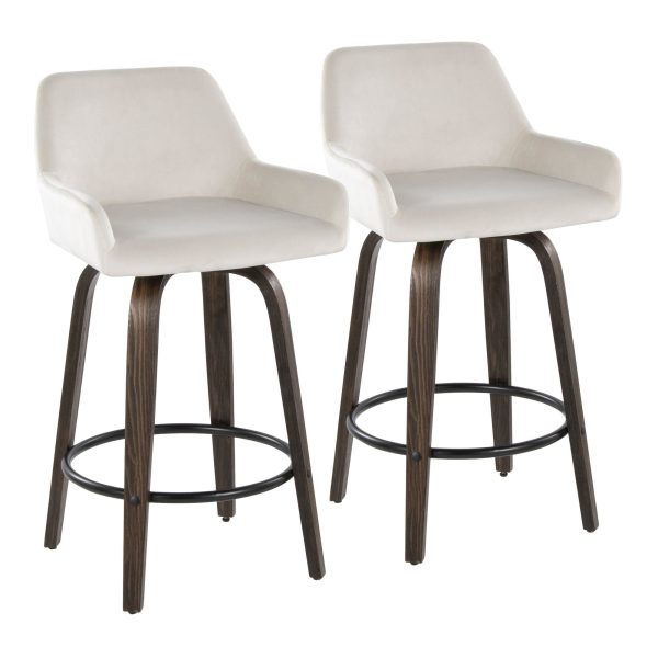 Daniella 26 Walnut and White Velvet Counter Stools Set of 2 4
