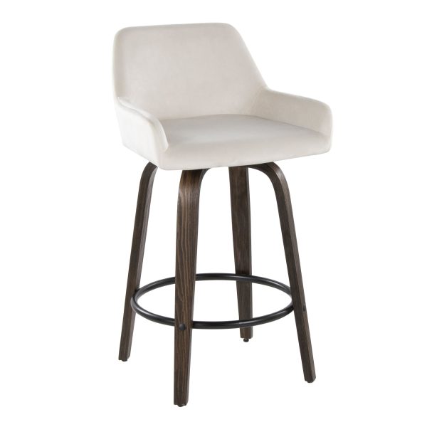 Daniella 26 Walnut and White Velvet Counter Stools Set of 2 5