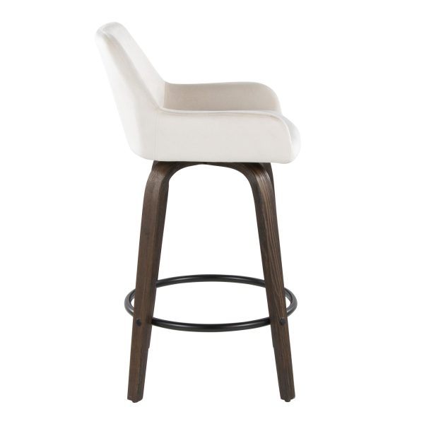 Daniella 26 Walnut and White Velvet Counter Stools Set of 2 6