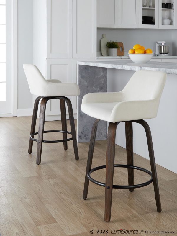Daniella 26 Walnut and White Velvet Counter Stools Set of 2